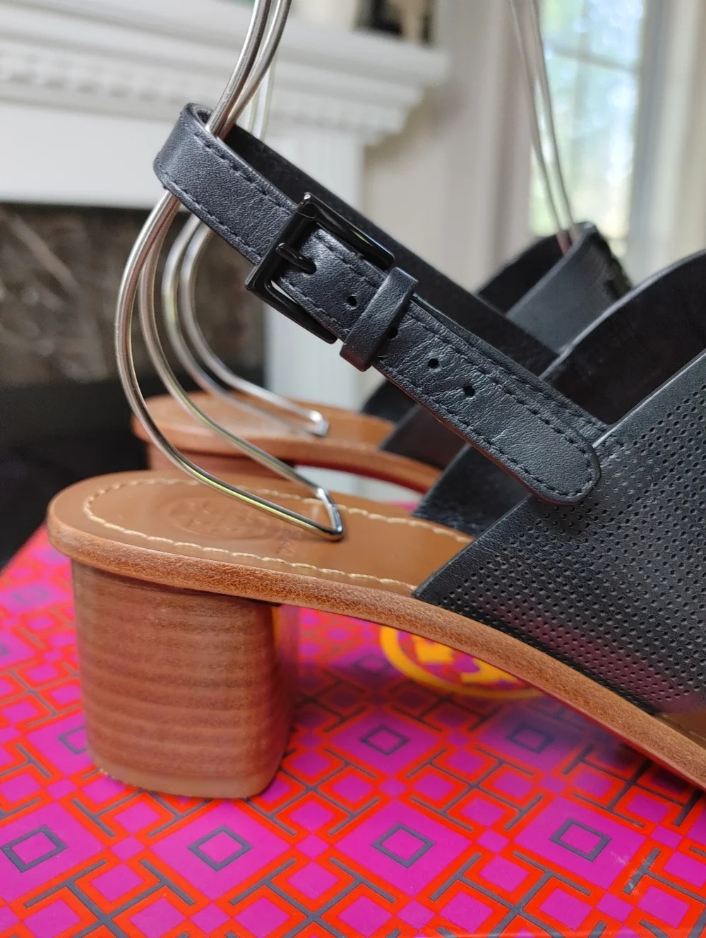 TORY BURCH LOWELL 2 PERFORATED SANDAL, BLACK 9.5